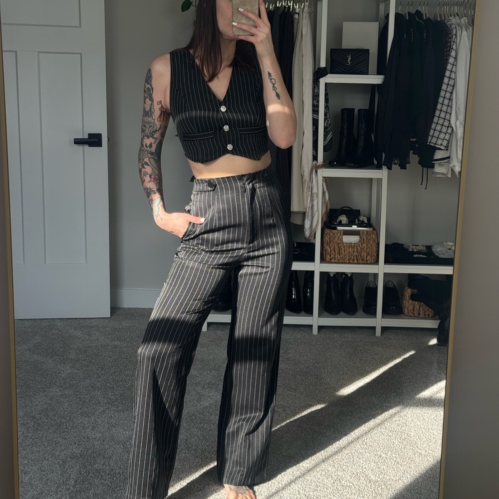 Black pinstripe trouser set